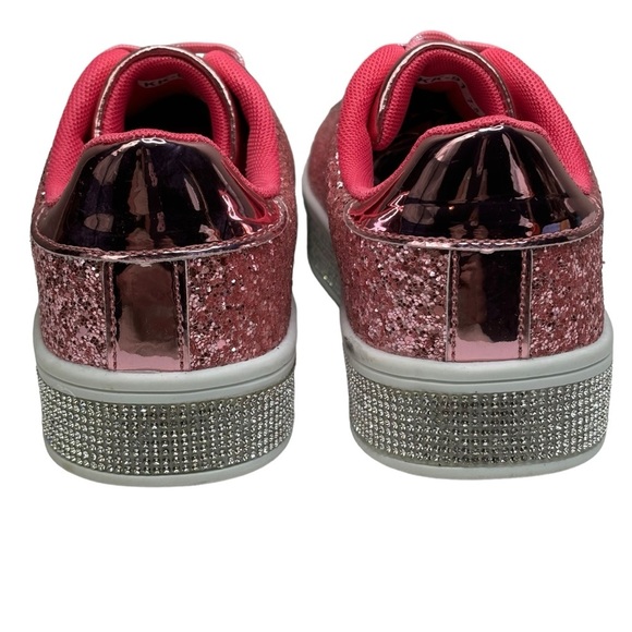 New Pink Glitter White w Rhinestone 2” Platform Festival Party Sneakers Size 7.5 - Picture 9 of 16